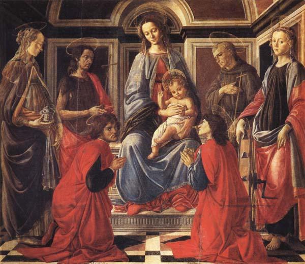 Sandro Botticelli The Madonna and Child Enthroned,with SS.Mary Magdalen,Catherine of Alexandria,John the Baptist,Francis,and Cosmas and Damian France oil painting art
